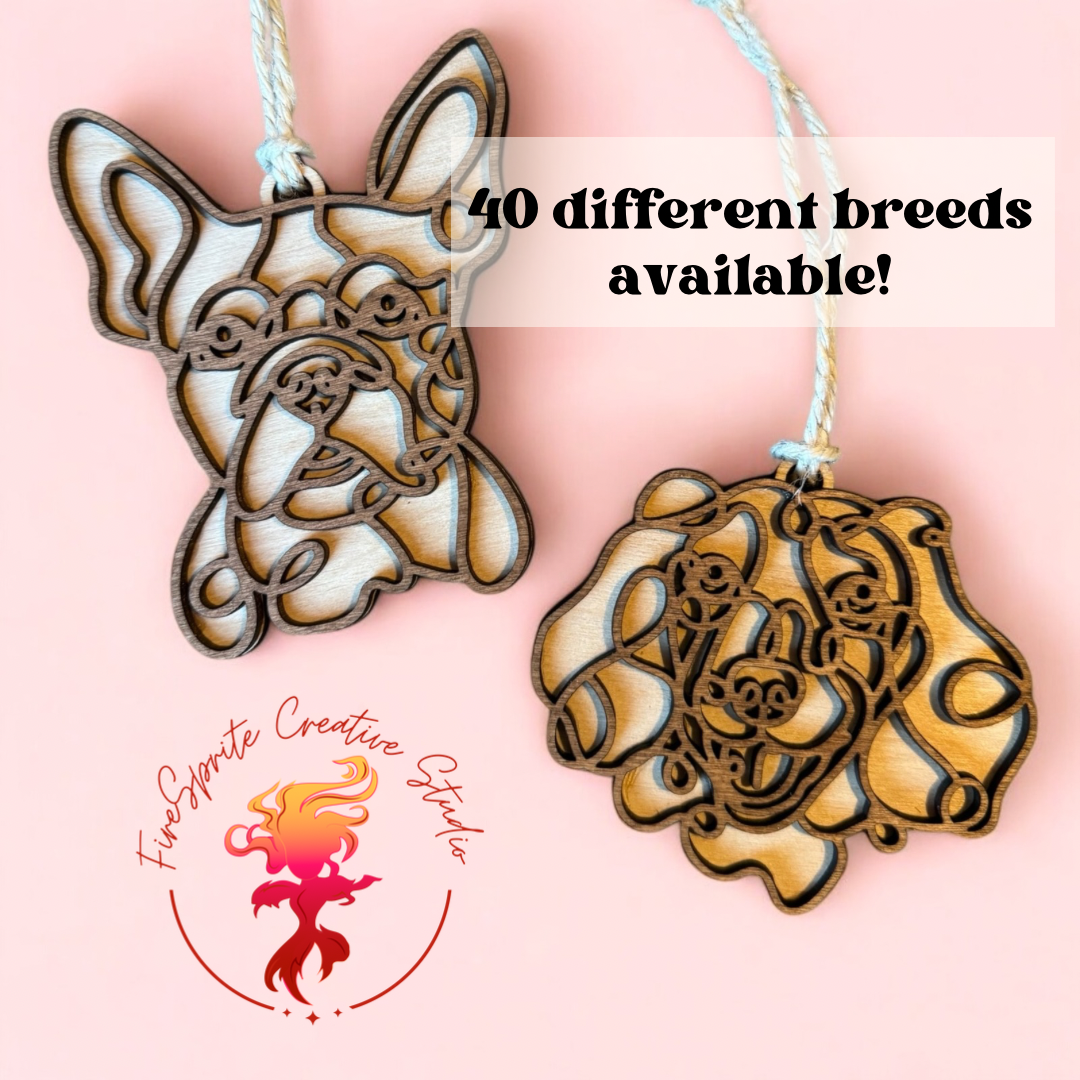Dog Ornament - Line Art Dog Art - Gift Tag - Personalized