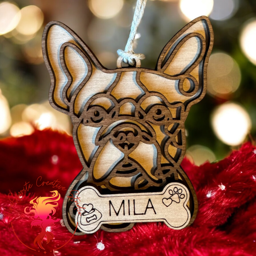 Dog Ornament - Line Art Dog Art - Gift Tag - Personalized