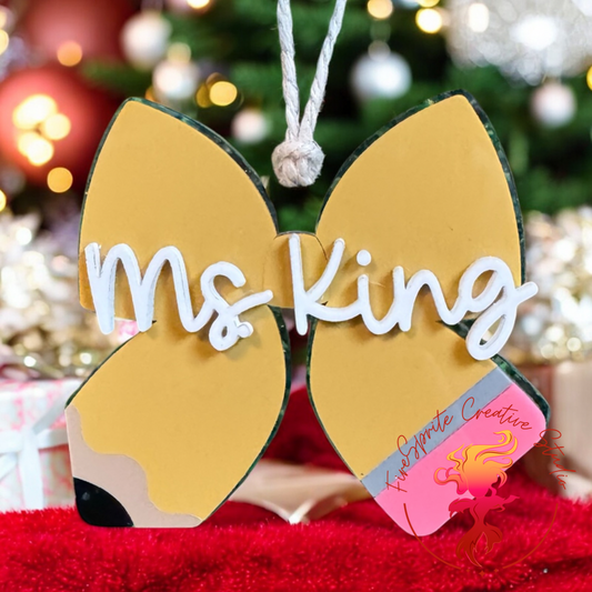 Teacher Ornament - Pencil Bow - Personalized